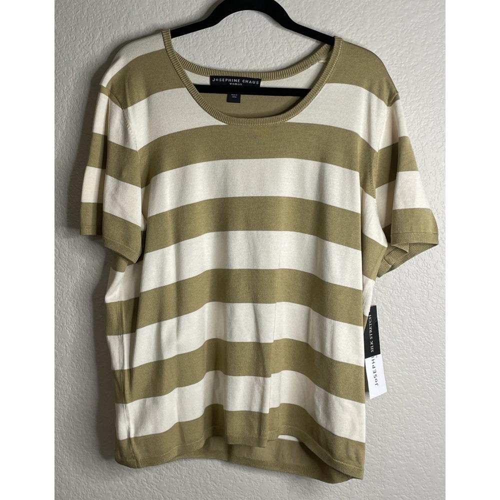 Josephine Chaus Womens 1 US 1X‎ Striped Silk Blend Short Sleeve Sweater Top NEW